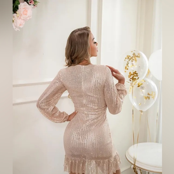 Light Gold Ruffles Mini Dress S size - Picture 3 of 3